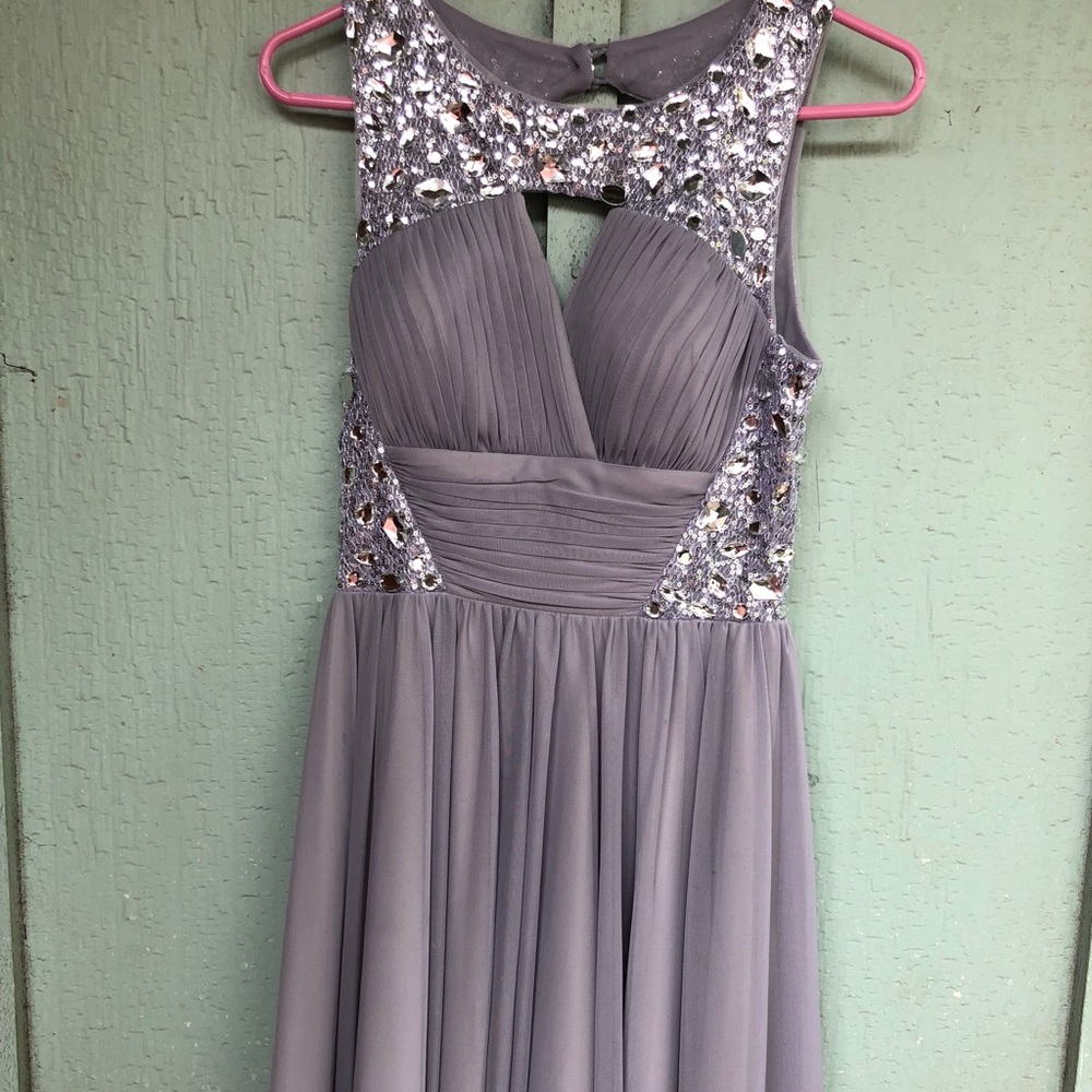 Gray beaded prom dress